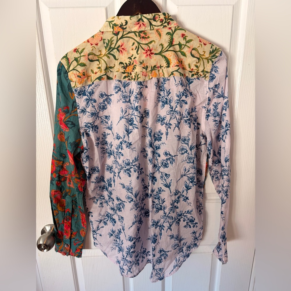 Sundance Floral Patchwork Cotton Button Down Blou… - image 2
